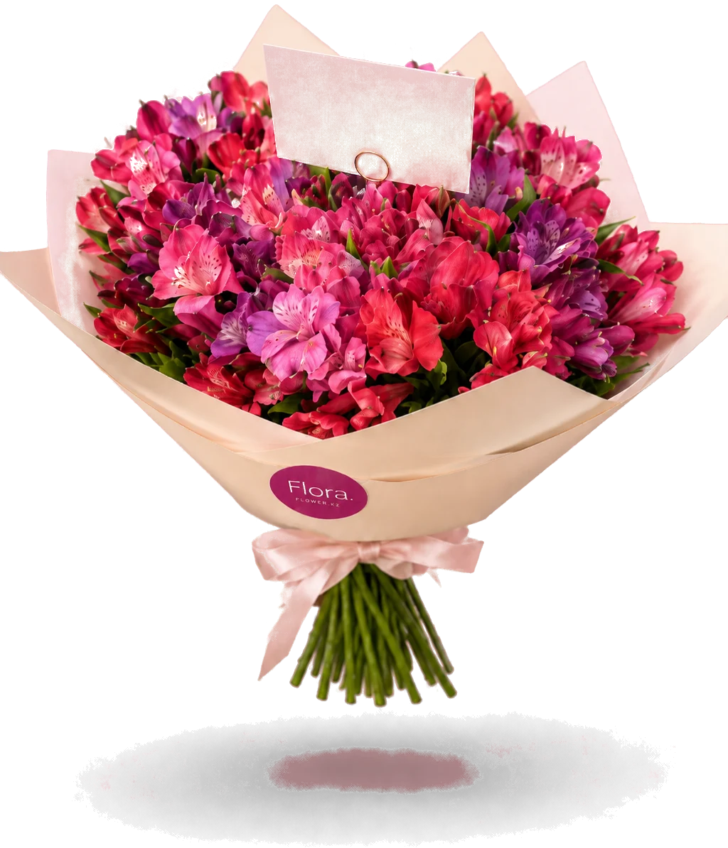 Ramo de alstroemerias: alstroemerias frescas en papel de regalo, con tarjeta