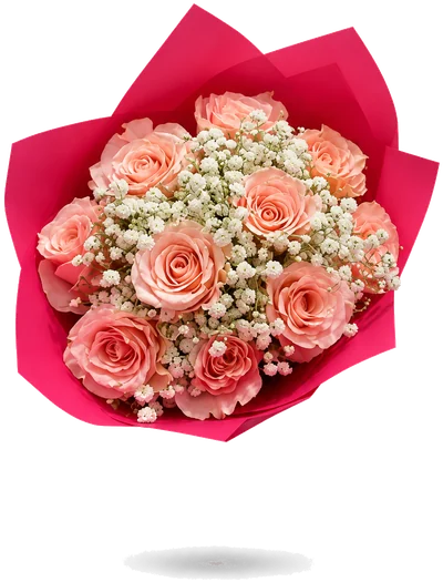 Ramo de rosas con gypsophila en papel de color