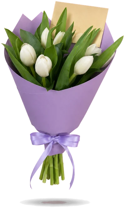 Ramo de tulipanes de temporada en papel de regalo